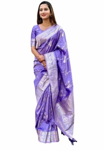 Kanjivaram Soft Silk Saree - 6.3m Handloom Jacquard, Silver Zari, Unstitched Blouse Piece, Party Wear