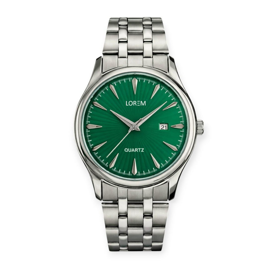 Lorem Green Date Function Analog Watch For Men Lr173 - Color Of Band: Silver