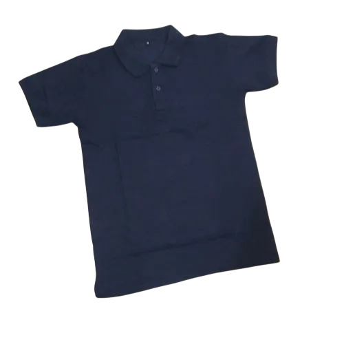 Black Plain Cotton Collar T Shirt