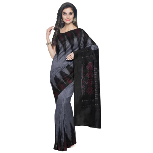 Gray Printed Sambalpuri Cotton Saree - Cotton, 5.5 m, Gray | Handloom, Party Wear, Summer
