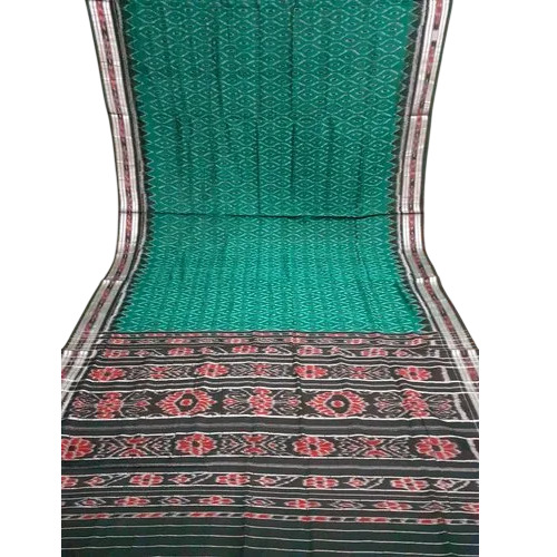 Green & Black Deha Bandha Cotton Saree - 5.5 Meter, With Blouse Piece | Hand Made, Festive, Bengali Style, Summer