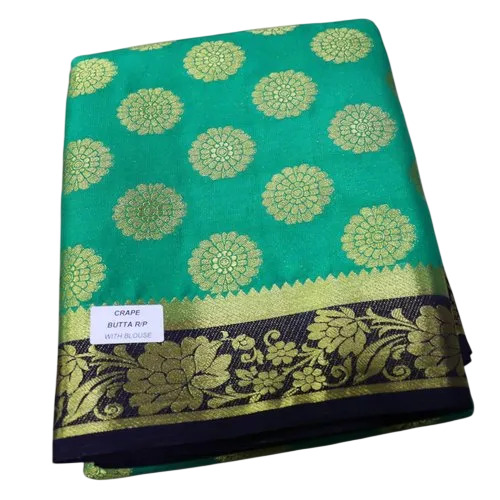 Green Mysore Crepe Silk Sarees Rich Pallu