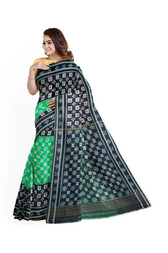 Green Sambalpuri Handloom Sarees - Cotton, 5.5m Length, Green & Black, Hand Made | Casual, Summer, Bengali Style