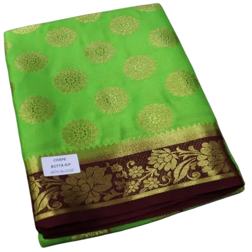 Light Green Mysore Crepe Silk Sarees Rich Pallu