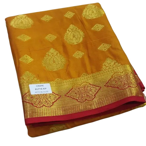 Mustard Mysore Crepe Silk Sarees Rich Pallu - Silk, 6 Meter, Mustard Color | Comfortable, Semi-Stitched Blouse, Printed Pattern, Casual Winter Wear