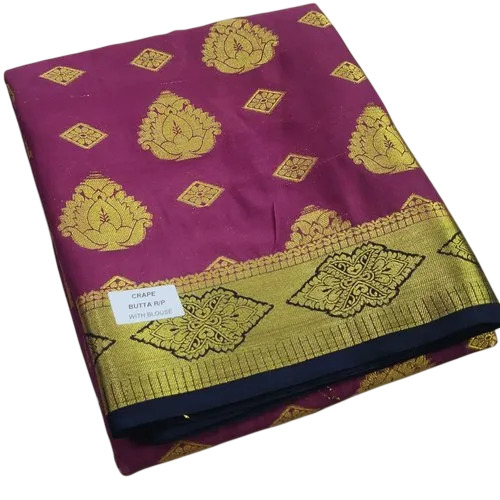 Pink Mysore Crepe Silk Sarees Rich Pallu