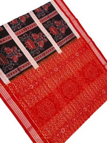 Red Printed Sambalpuri Cotton Saree - 6.3 Meter, Multicolor | Handwash, Women, Festive, Printed