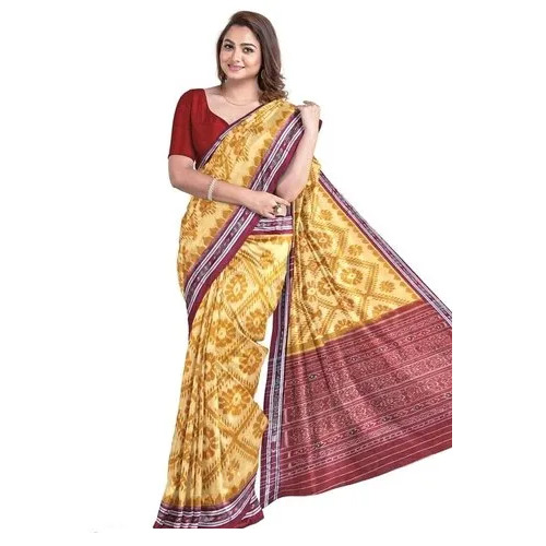Yellow Deha Bandha Saree - Cotton, 5.5 Meter, Yellow | Women, Festive, Printed, Summer, Hand Made