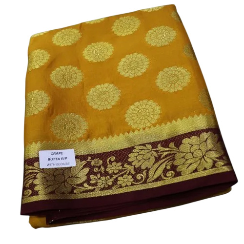 Yellow Mysore Crepe Silk Sarees Rich Pallu