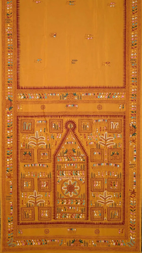 Yellow Saura Tribal Art Hand-Painted Pattachitra Khadi Silk Saree