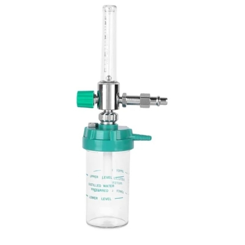 Bpc Flowmeter With Green Cap Humidifier Bottle - Chrome-Plated Brass, Polycarbonate Cover, Analog Display, 0-15 L/min, White and Green, Durable