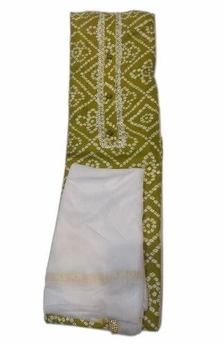 Printed Unstitched Suit Material - Cotton, 35 Inch Width, Green and White, 90GSM | Anti UV, Breathable, Quick Dry, Comfortable Fit, Washable