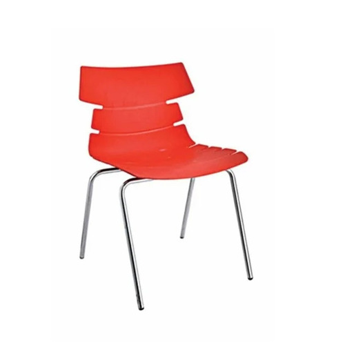 Restaurant Cafe Chair - Chrome Plated Pipe Frame Red PP Seat & Back | Durable Eco-Friendly Rust Proof