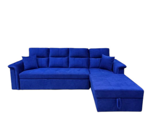 Blue L Shaped 2 Fold Sofa Cumbed