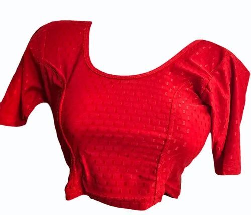 Cotton Ladies Blouse - Red Round Neck Half Sleeves Stitched | Breathable Anti Wrinkle Quick Dry Comfortable Fit