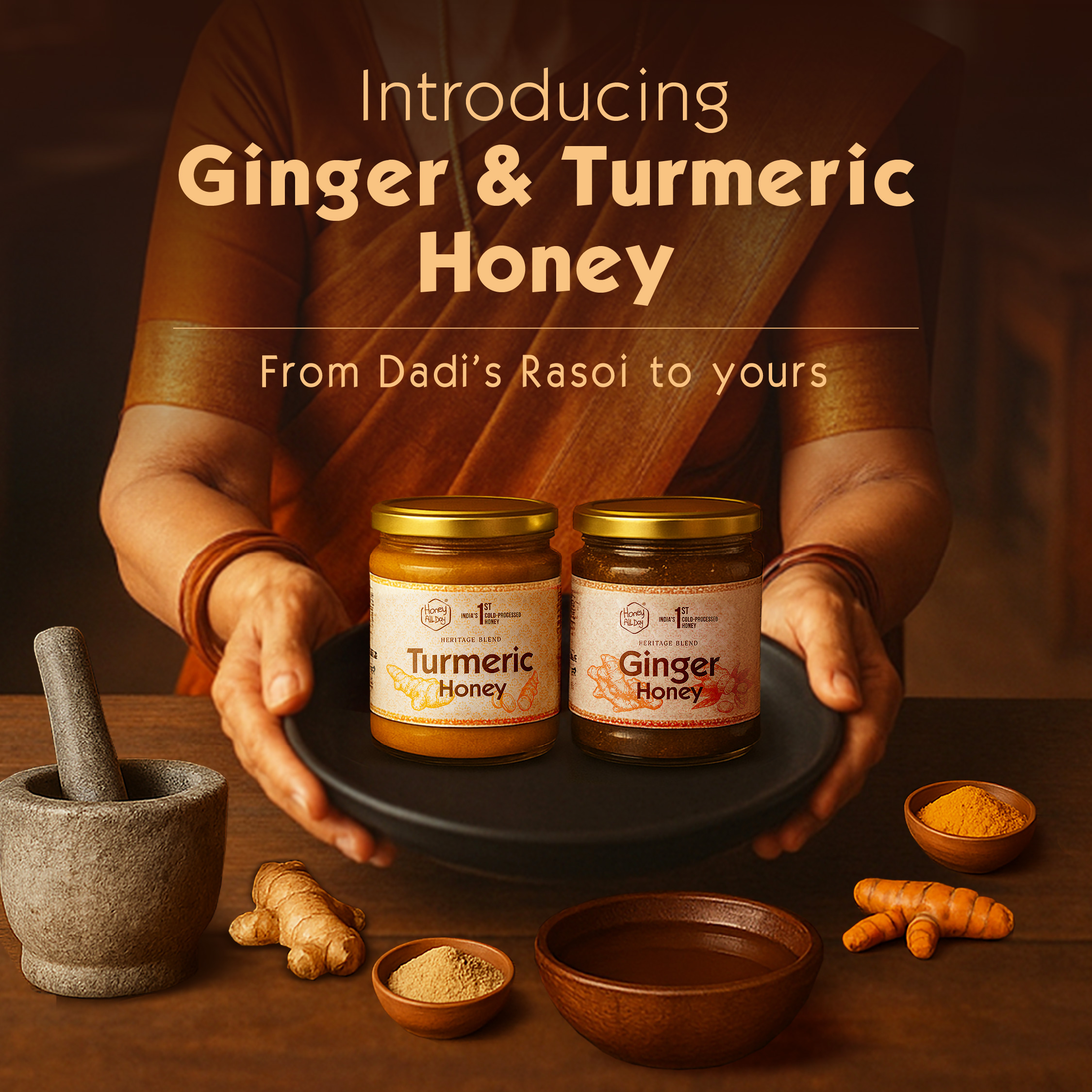 Honey All Day Ginger Raw Honey - 100% Pure, Soothing & Antibacterial