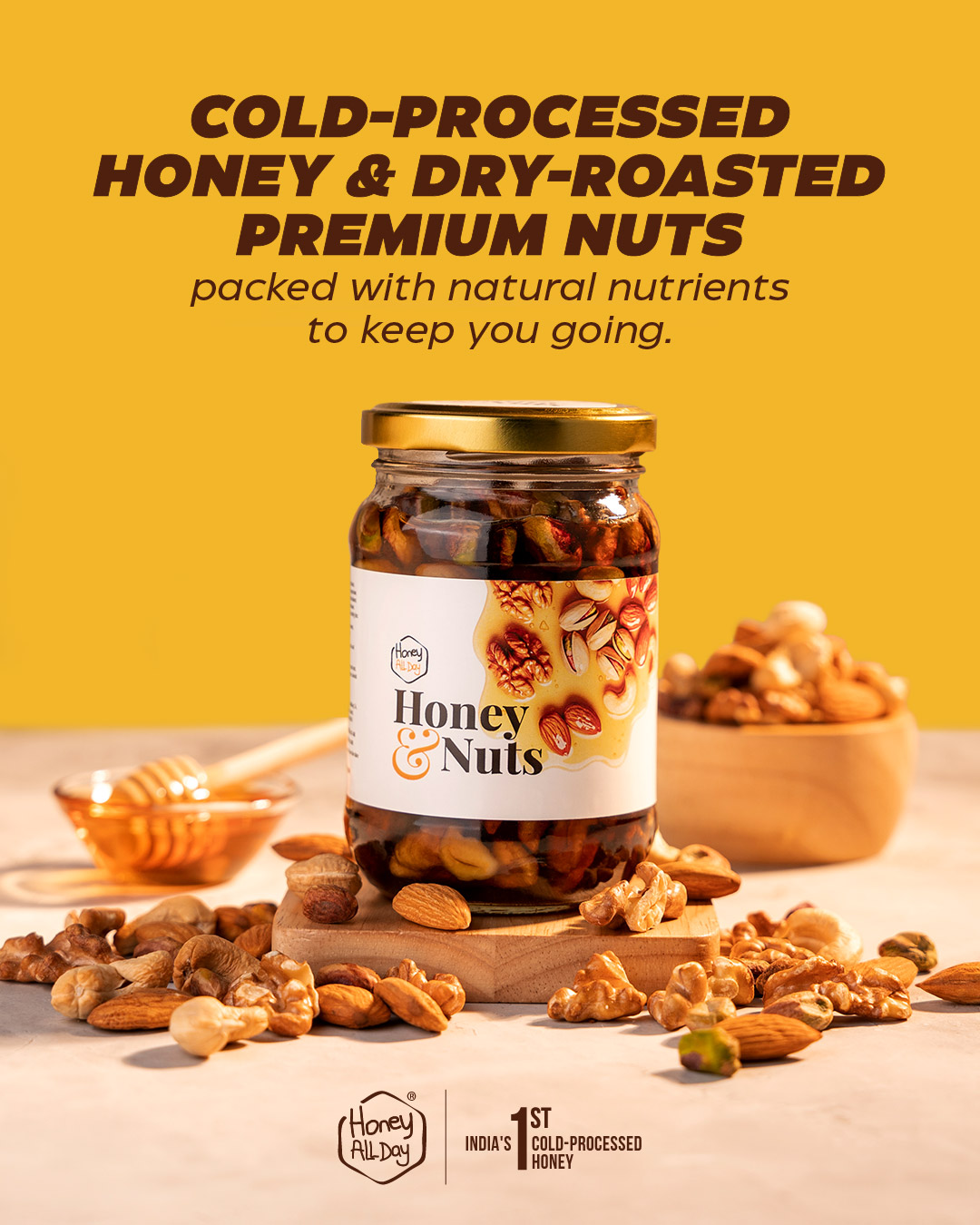 Honey All Day Raw Honey with Premium Nuts - 100% Natural Superfood Mix