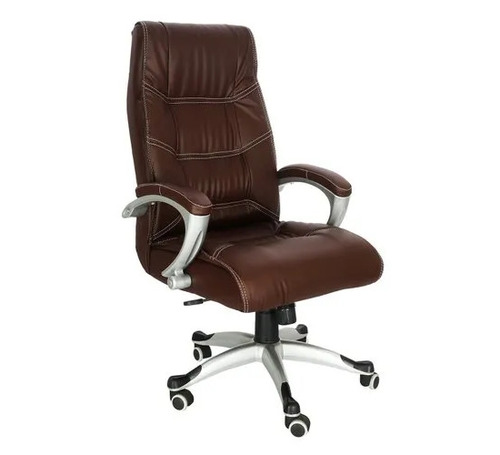 Medium Back Office Chair - Leather, Brown/Black, Height Adjustable, Rotatable, Fixed Arms | Durable, Easy to Clean, Skin Friendly