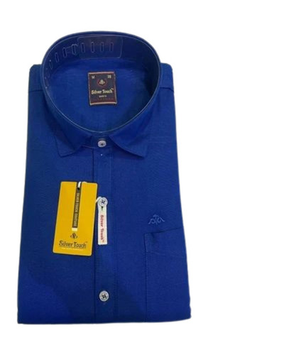 Men Blue Plain Cotton Shirt - Full Sleeves, Regular Fit, Machine Washable, Breathable, Anti-Wrinkle, Quick Dry
