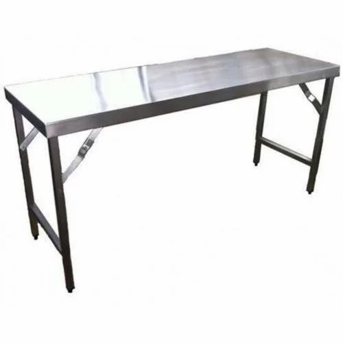 Rectangular Stainless Steel Dining Table - 6 Seater, Silver Powder Coated, Foldable | Outdoor Furniture, Hotel, Mess, Restaurant Use