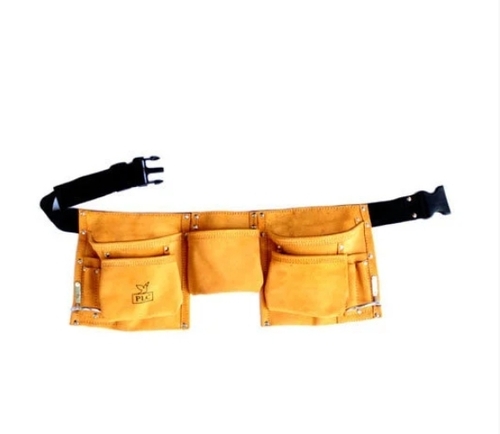 9 Pocket Split Leather Carpenter Tool Belt - Leather, Yellow Black, Adjustable Waist | Heavy-Duty Stitching, Reinforced Pockets, Rust-Resistant Rivets