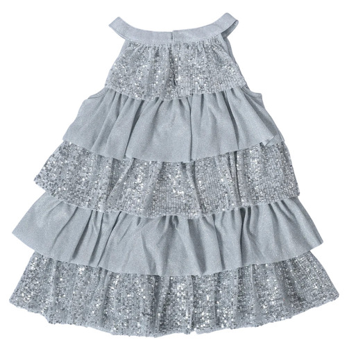 Baby Frocks Party Wear - Net Fabric, Knee Length, Gray | Halter Neck, Sleeveless, Sequins, Breathable Girl's Frock