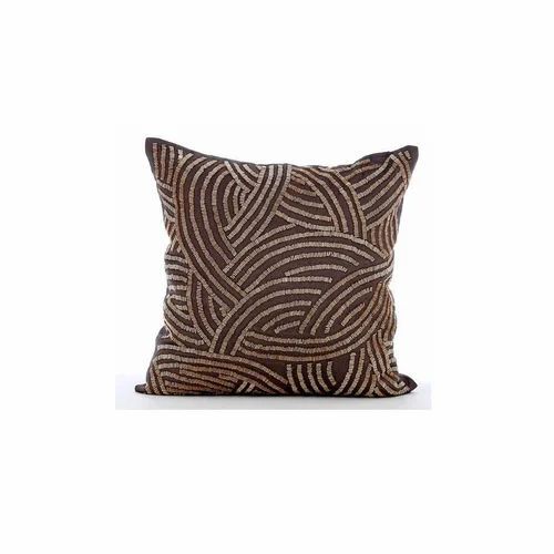 Brown Color Beaded Cushion Cover
