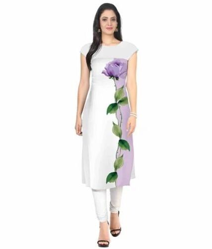 Designer White Printed Long Kurti
