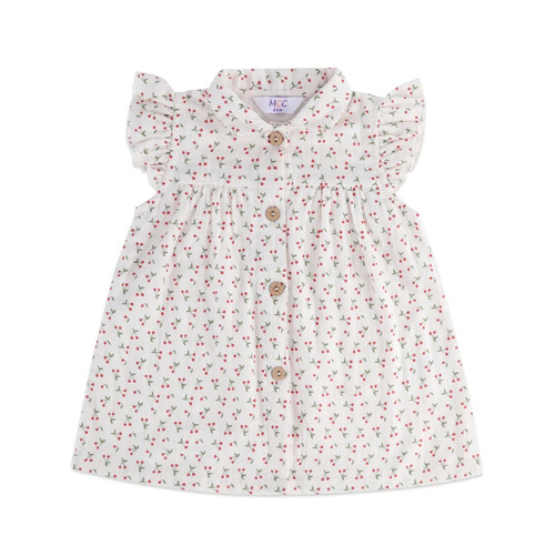 Kids Printed White Frock - Cotton, Knee Length, White | Breathable, Comfortable, Short Sleeves, A-Line Style