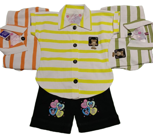 Kids Striped Shirt with Shorts Set - Lightweight Breathable Fabric Vibrant Colors No Fade Washable Trendy Summer Style