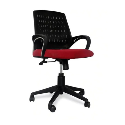 Adjustable Flexi Mesh Back Office Chair - Nylon Mid-Back, Center Tilt Mechanism, Black Red | Durable, Easy to Clean, Skin Friendly, Polished Finish