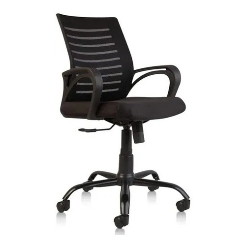 Boom Mesh Back Office Chair - Nylon Mid-Back, Black, Center Tilt Mechanism, Fixed Arms | Durable, Easy to Clean, Skin Friendly, Polished Finish