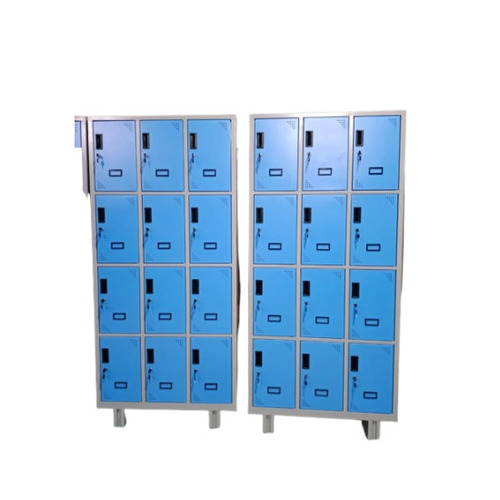 CRCA Steel Office Staff Locker - 3 Lockers, 78'' Height, Polished Finish, Blue-Grey Rectangular