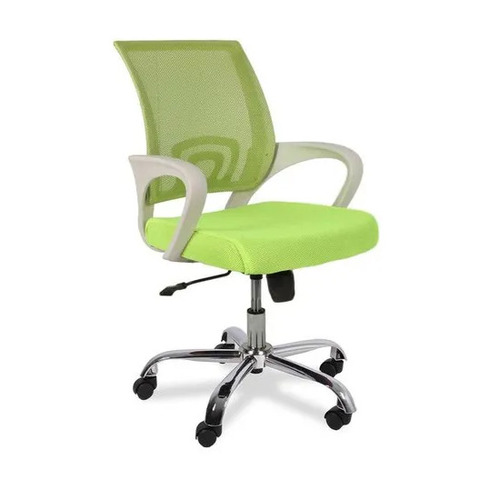 Green Mesh Back Office Chair - Nylon Back, Mid-Back, Center Tilt Mechanism, Fixed Arms | Durable, Easy To Clean, Skin Friendly, Polished Finish