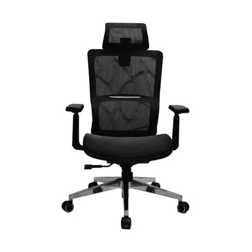 Relaxable High Back Mesh Office Chair - Chrome Plated Steel Frame Black Adjustable Arms and Headrest | Durable Easy to Clean Skin Friendly Modern