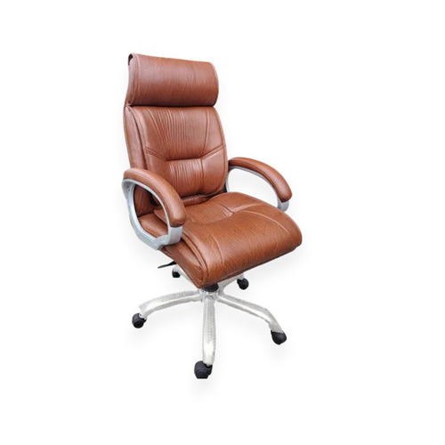 Fixed Arm Leatherette Director Office Chair - Stainless Steel Frame, Brown | Durable, Easy to Clean, Skin Friendly