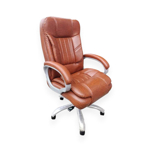 High Back Leatherette Director Office Chair - Stainless Steel Frame, Brown, Fixed Arm | Durable, Easy to Clean, Skin Friendly