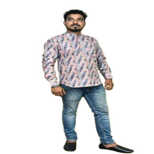 Men Cotton Printed Short Kurta