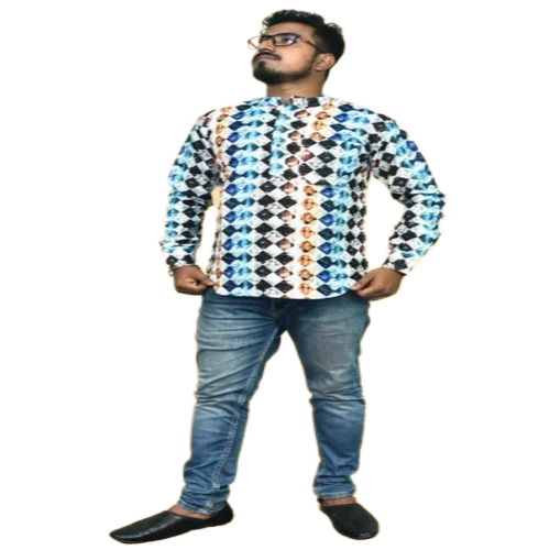 Men Printed Short Cotton Kurta