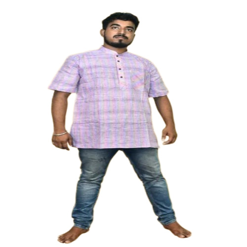 Men Short Khadi Kurta - Cotton, Medium, Lavender, Long Sleeves, Summer | Anti-Wrinkle, Washable, No Fade, Comfortable