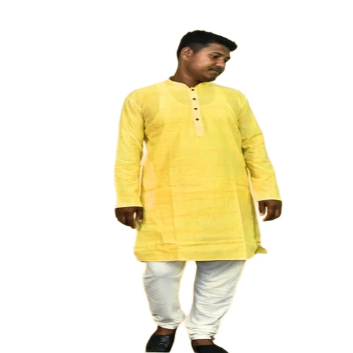 Men Yellow Plain Kurta