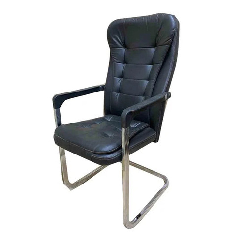 Non Foldable Leather Office Chairs - Stainless Steel Frame, Black Grey, High Back, Fixed Arms | Durable, Easy To Clean, Skin Friendly, Polished Finish