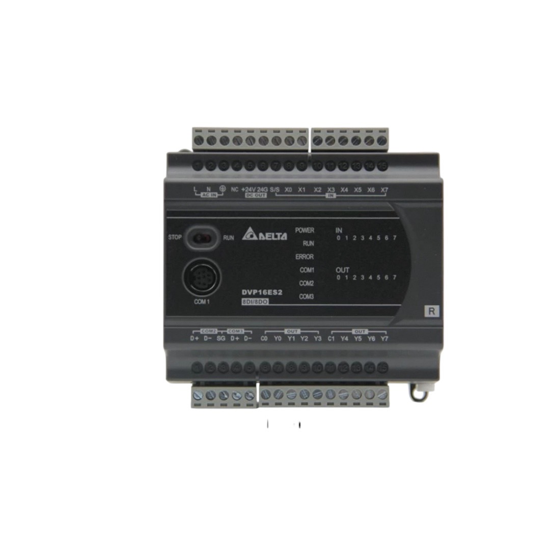 DVP16ES200R MPU With 8 DI 8 DO(R) - Black, 100-240V AC, 50/60Hz | Panel Mount, Relay Outputs, Sequential Control
