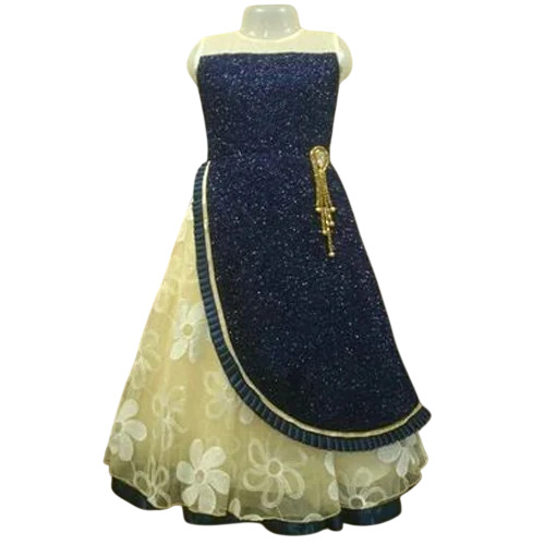 Kids Designer Gown - Net & Other Material Size 20-30 Inch Off White & Black Breathable Washable Hand Wash