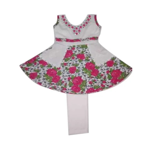 Kids Floral Printed Frock With Leggings - Cotton, Multicolor, O Neck | Breathable, Comfortable, Washable, Sleeveless