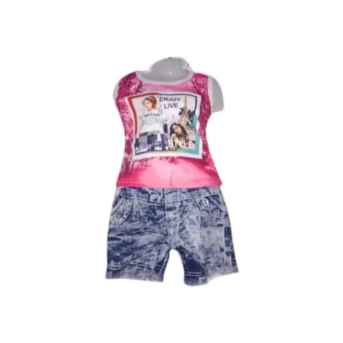 Kids Girls Sleeveless T Shirt And Shorts - Color: Multicolor