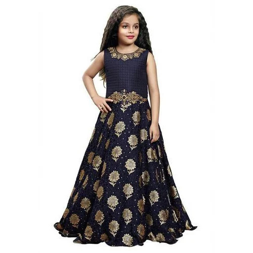 Kids Sleeveless Gown - Cotton, 20 to 30 Inch, Black & Golden | Breathable, Washable, Printed Pattern