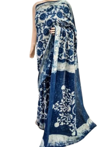 Ladies Cotton Saree - Cotton, Various Sizes, Blue and White | Printed, Lightweight, Soft, Comfortable, Party Wear