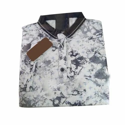 Mens Collar Neck Half Sleeve Printed Cotton T Shirt