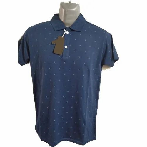 Mens Dot Printed Cotton T Shirt - V-Neck, Blue, Half Sleeves, Regular Fit | Lightweight, Soft, Breathable, Quick Dry